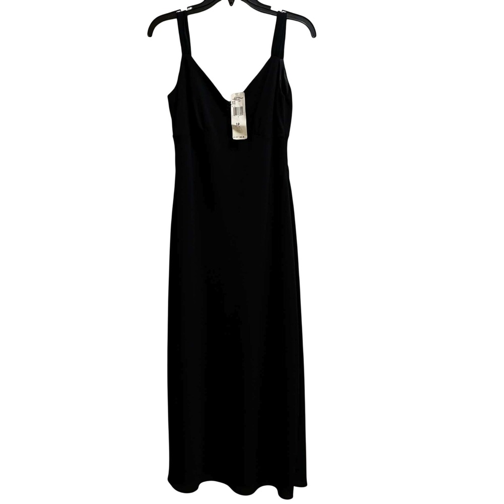 Jones Wear Maxi Dress Womens 10 Black V-Neck Beaded Sleeveless Crepe Gown